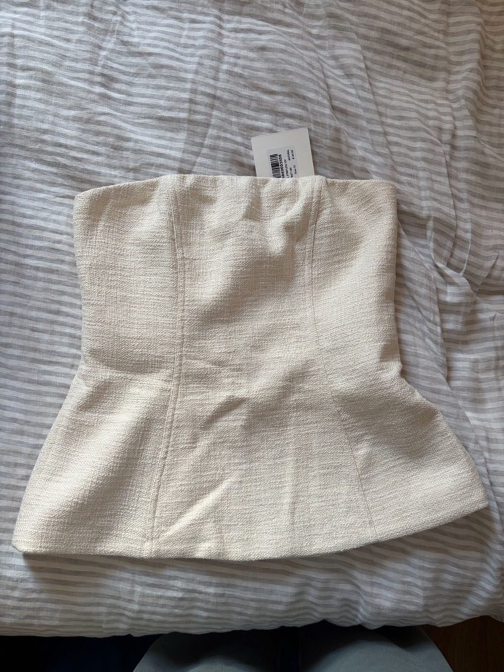 DISSH Cream Strapless Peplum Textured Top